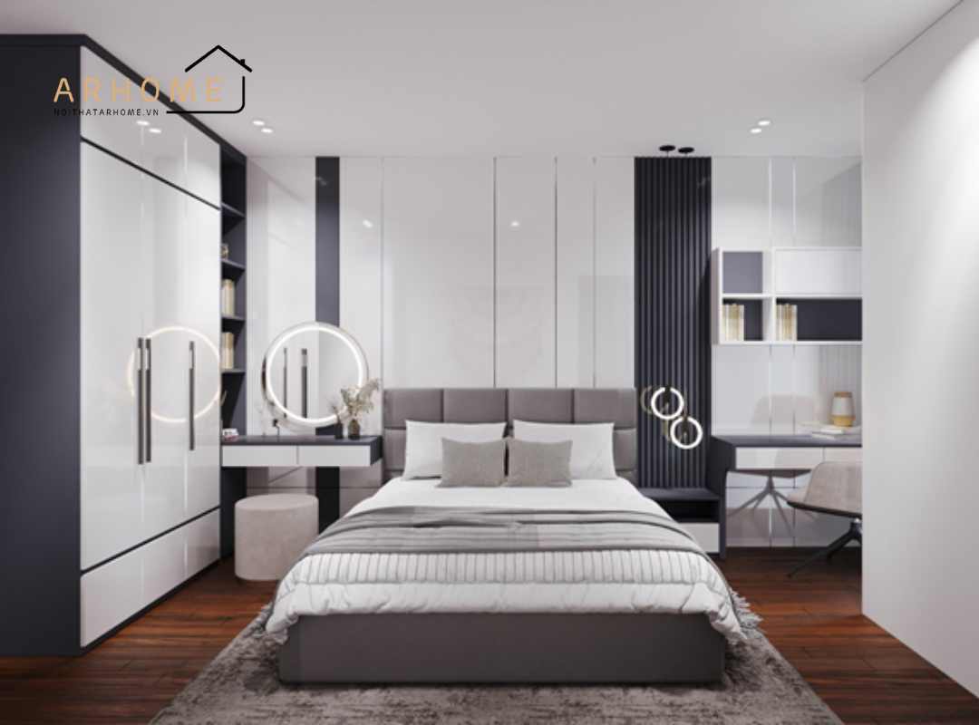 Giường ngủ gỗ công nghiệp bọc nệm đầu giường hiện đại