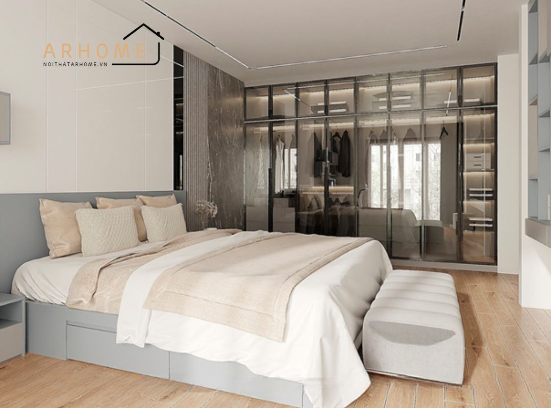 Giường ngủ gỗ công nghiệp thiết kế hiện đại có ngăn kéo thông minh