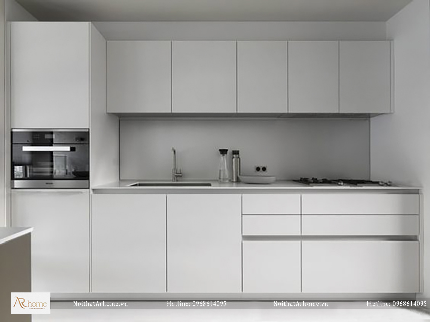 Mẫu tủ bếp Acrylic tông màu trắng hiện đại